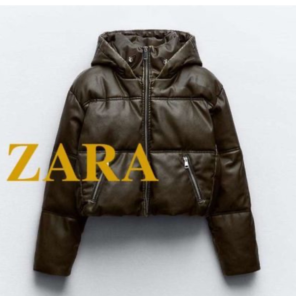 Zara NWT faux leather cropped puffer anorak